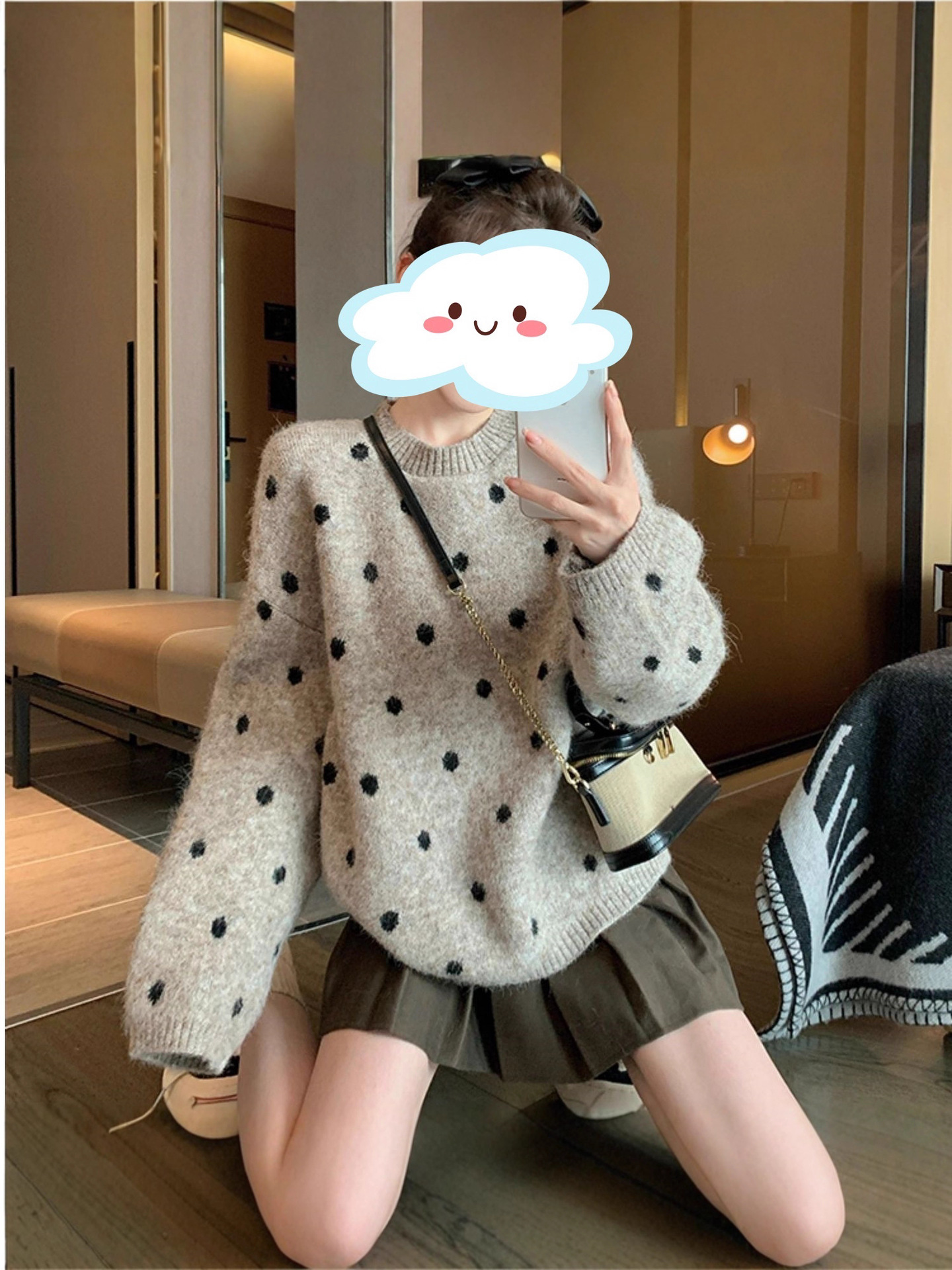 Picture of Autumn and winter new Korean lazy style pullover crew neck sweater women's loose and versatile polka dot literary knitted top to wear outside