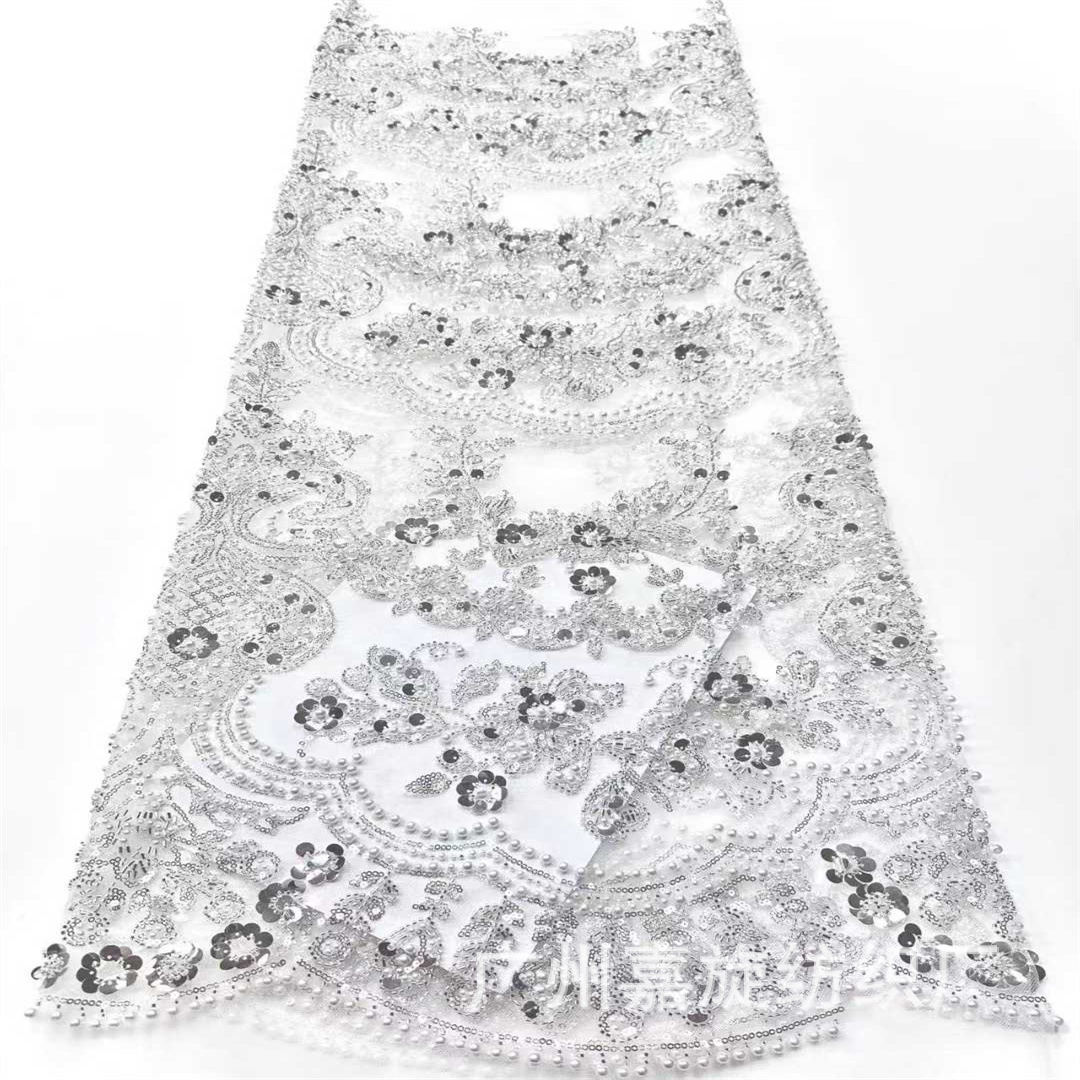 Hand Made Beaded Lace European and American Heavy Industry Layered Bubble Bead Lace Bead Tube Mesh Wedding Dress Fabric