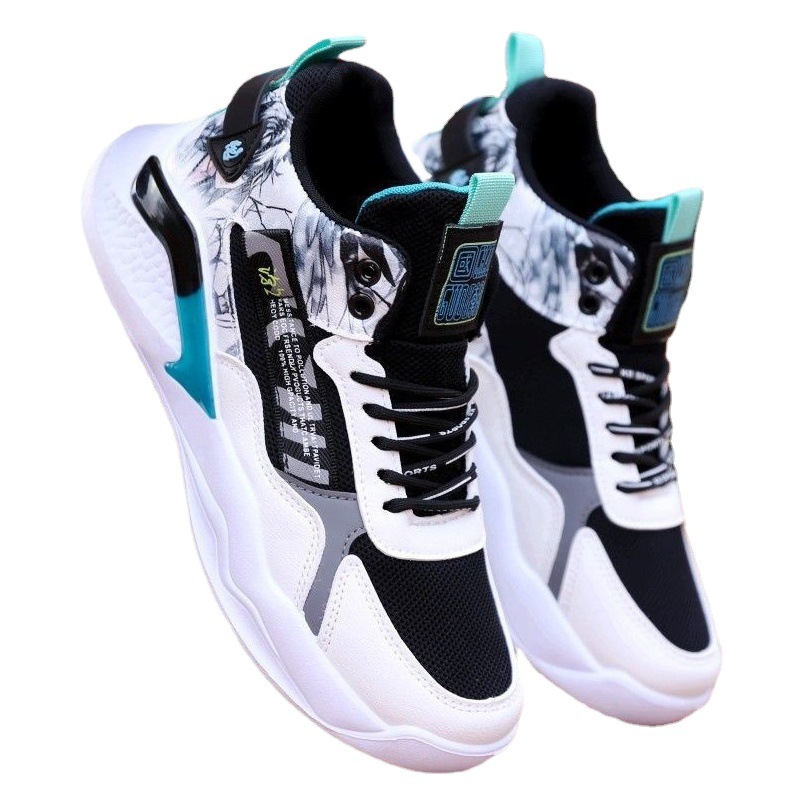 High-top basketball shoes men's Korean fashion leather sneaker men's outdoor daily thick-soled lightweight men's shoes wholesale foreign trade