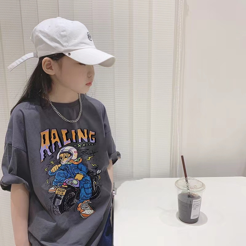 Girls' Grey Cotton Short-sleeved T-shirt 2023 Summer New Style Korean Style Fashionable Brand Fried Street Half-sleeved Top Fashionable