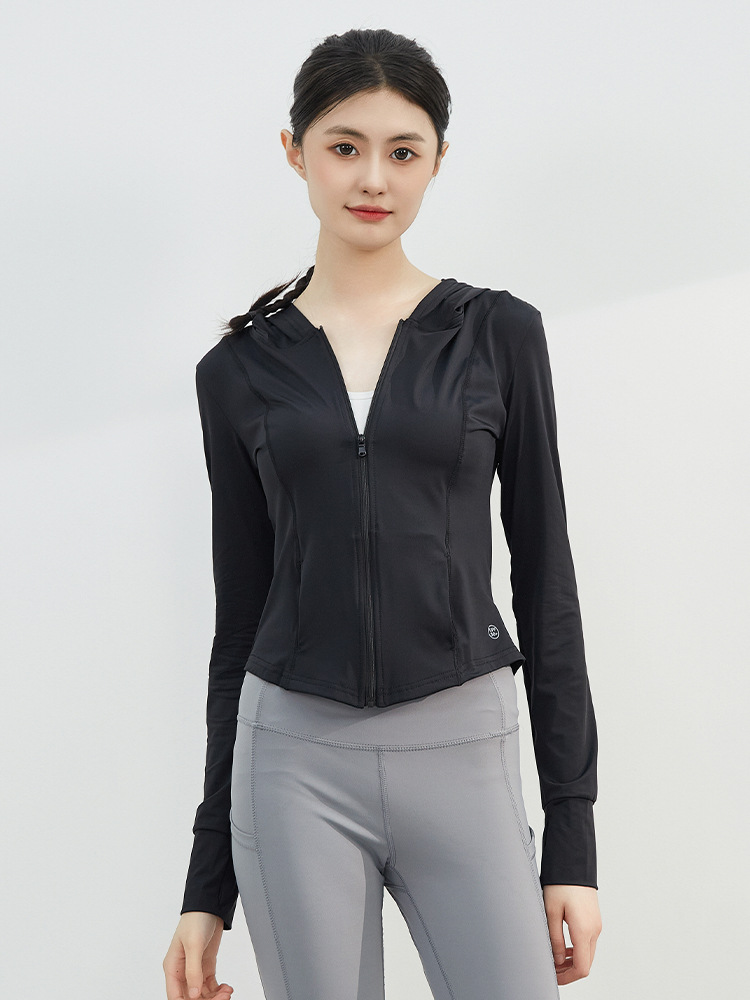 Raw yarn sun protection clothing tight slim hooded sun protection clothing UPF50 + UV protection sports stretch yoga jacket