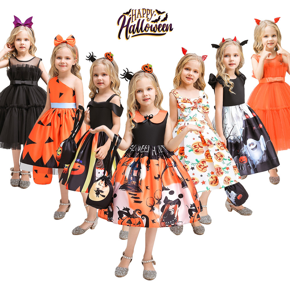 Halloween dress Girls cosplay role playing witch pumpkin performance costume girl princess dress