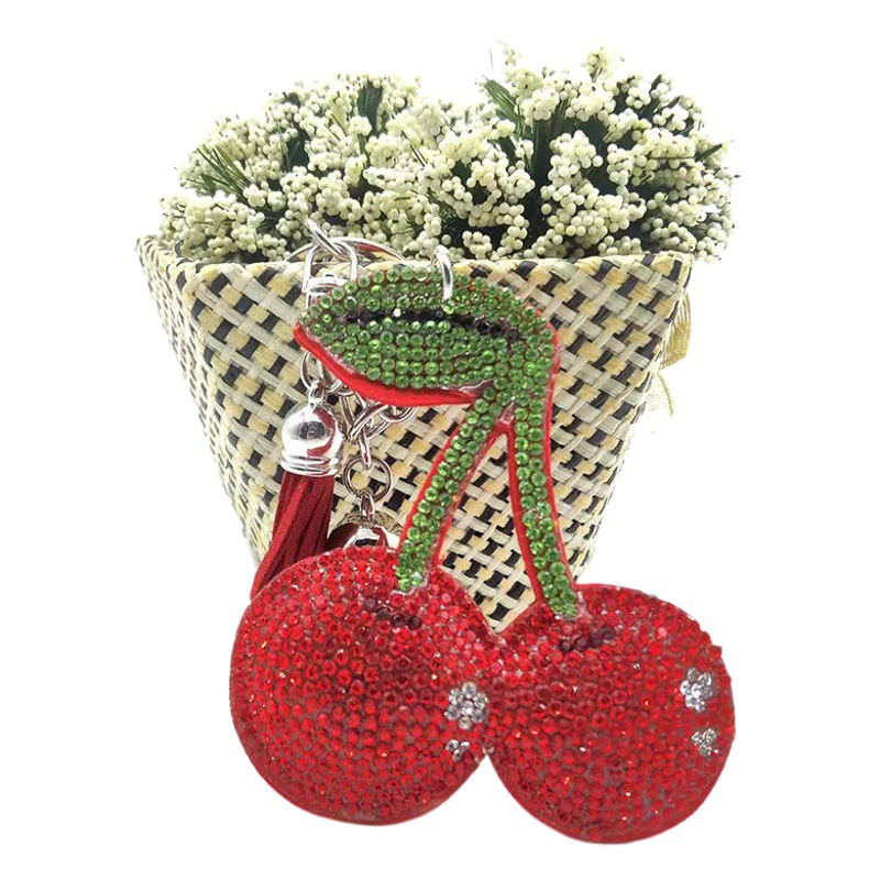 Creative New Diamond-encrusted Cherry Keychain 3D Rhinestone Fruit Key Chain Tourist Souvenir Gift
