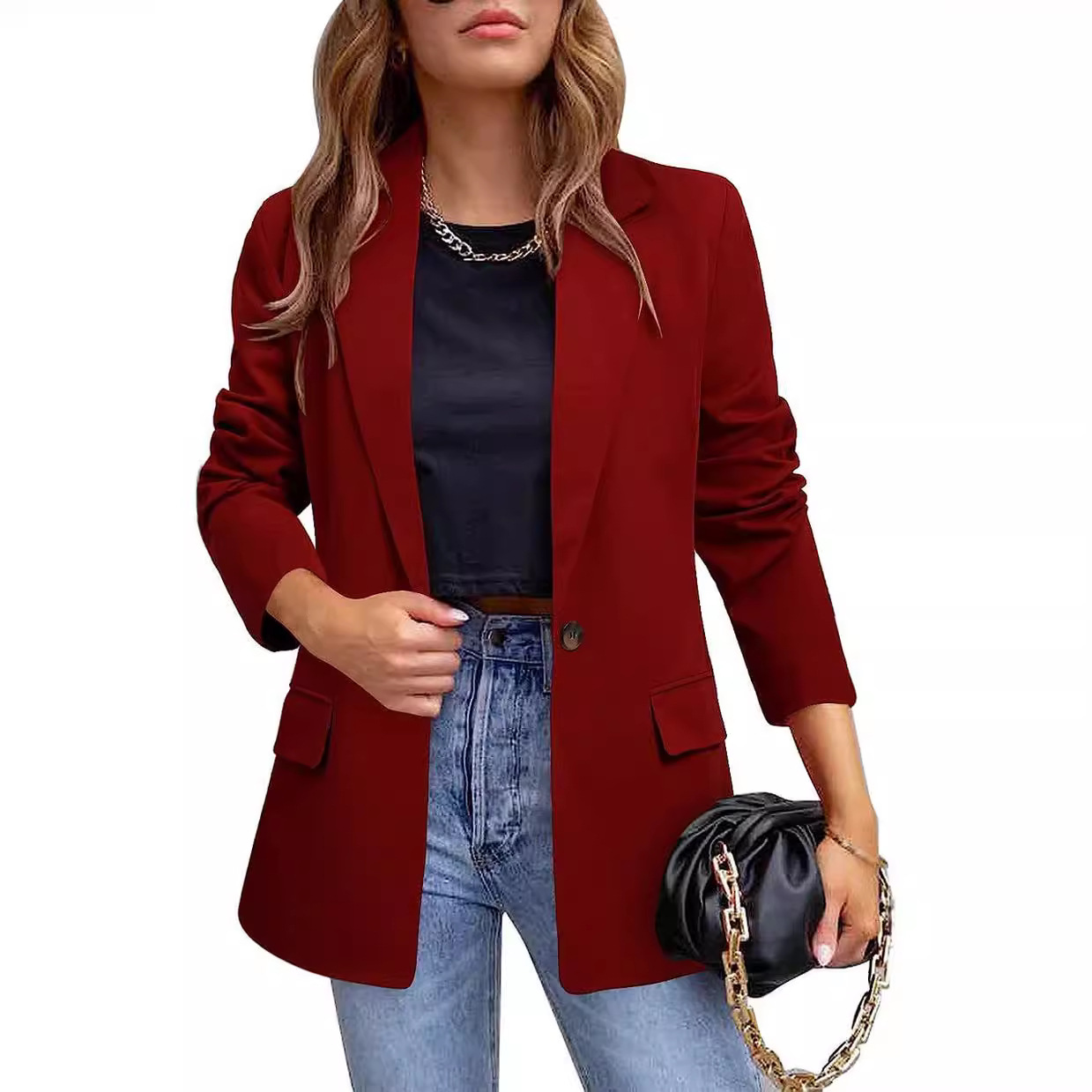 New one-button small suit split collar women's coat temperament slim solid color suit tide AliExpress wholesale WL6