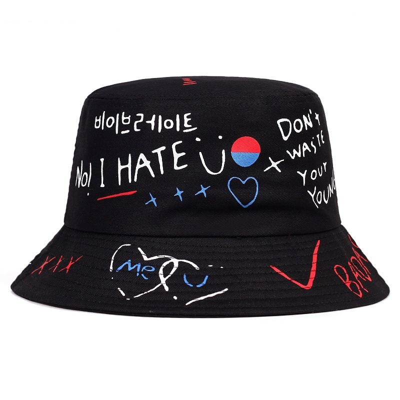 Explosions Love Graffiti Fisherman Hat Fashion Personalized Couple Hat Spring and Summer Japanese Bucket Hat Summer Sun Hat Sunscreen Hat