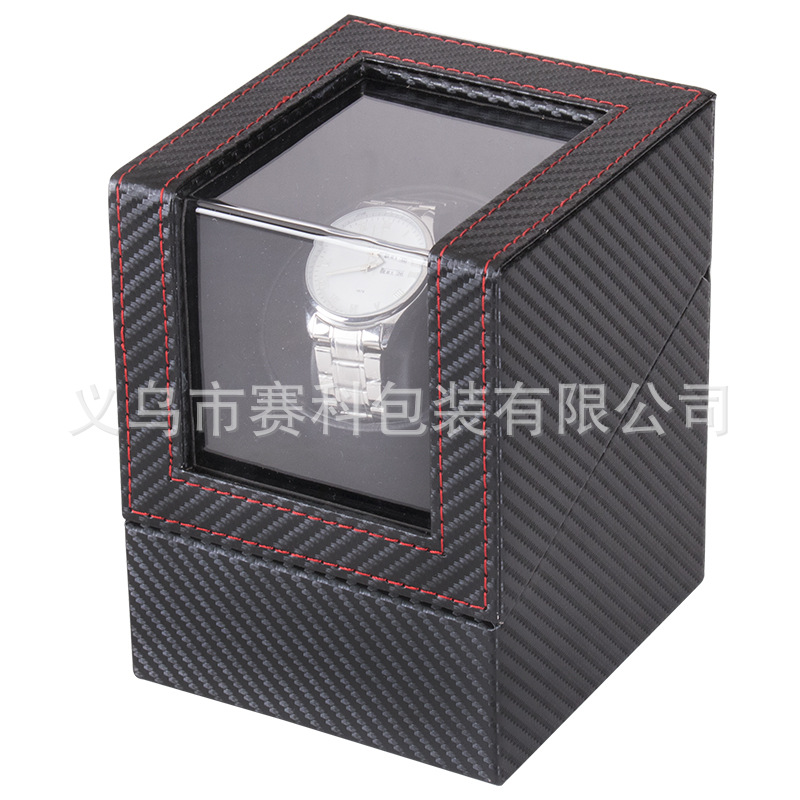 Picture of Spot Wholesale Carbon Fiber Pattern Pu Leather Single Head Mini Fully Automatic Watch Shaker Mechanical Watch Automatic Winding Turning Watch Box