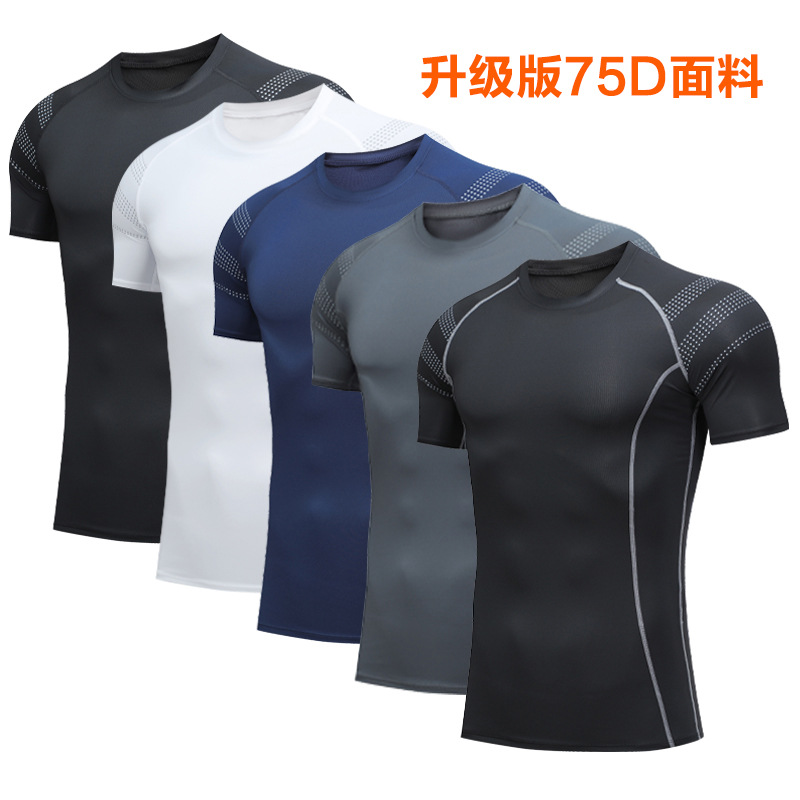 PRO New Sports Tight Men's Quick-drying Printed T-shirt Fitness Suit Sweat-absorbent High Elastic Running Track and Field Casual Short Sleeve