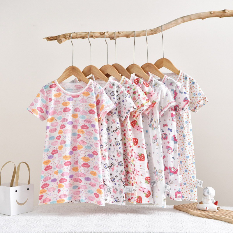 Distribution Children's Clothes Nightgown Sleeping Bag Short Sleeve Girls Cute Cartoon Home Clothes Air-conditioning Clothes Export Quality Horizontal Strip