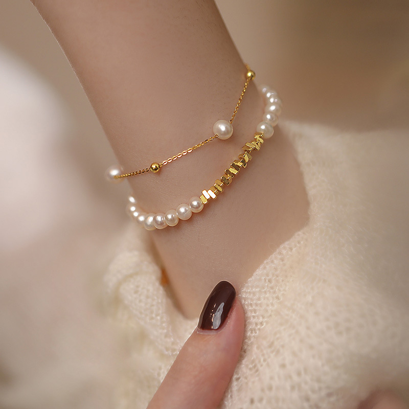 Broken Silver Several Two Natural Freshwater Pearl Bracelet Girls Niche High-grade Beaded Simple Joker Bracelet Wholesale