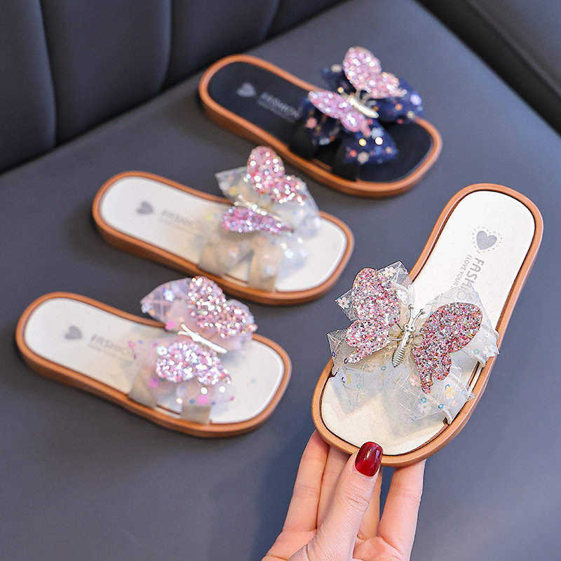 Children's Slippers Women's 2025 Summer New All-match Bow Seaside Slides Outer Wear Non-slip Beach Slippers