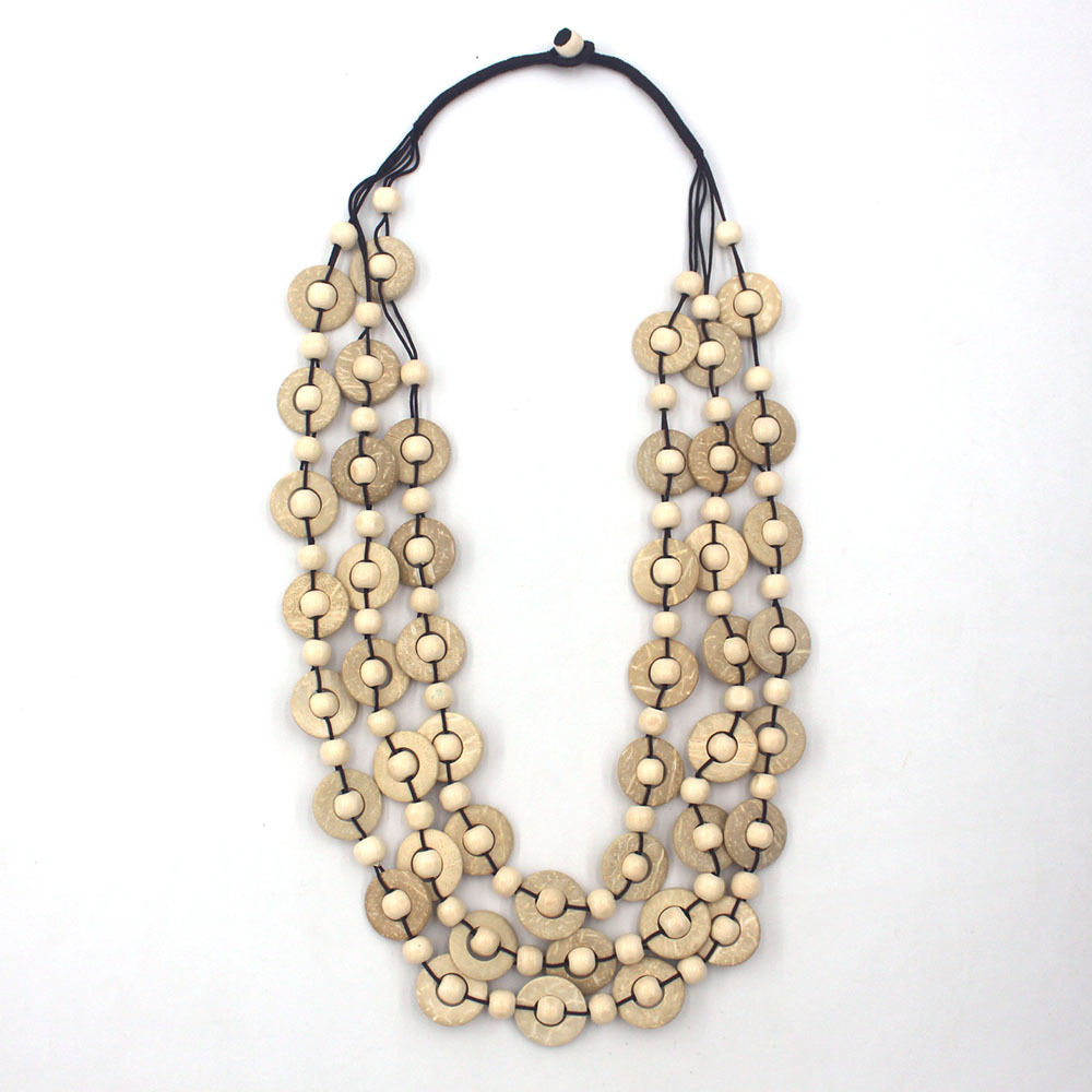 Picture of Bohemian National style necklace coconut shell pendant color multi-layer beads retro woven long necklace women