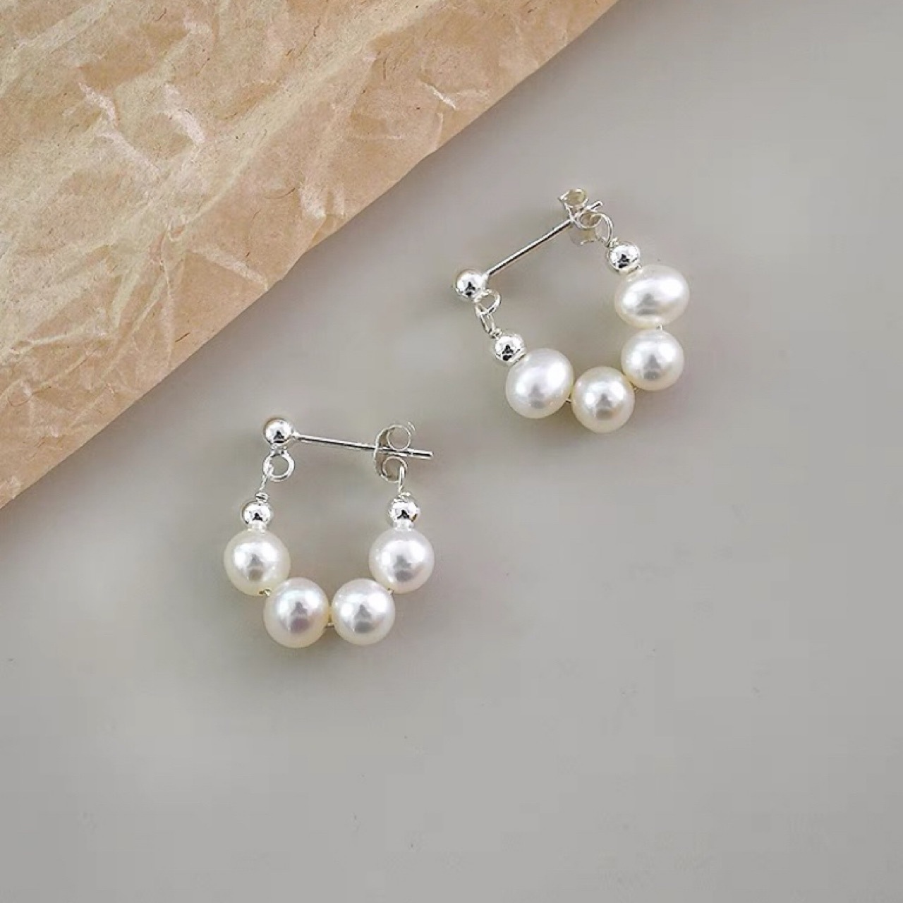 Natural Freshwater Pearl All-body 925 Sterling Silver Earrings Niche Design Sense Earrings Advanced Sense Earrings Commuter All-match