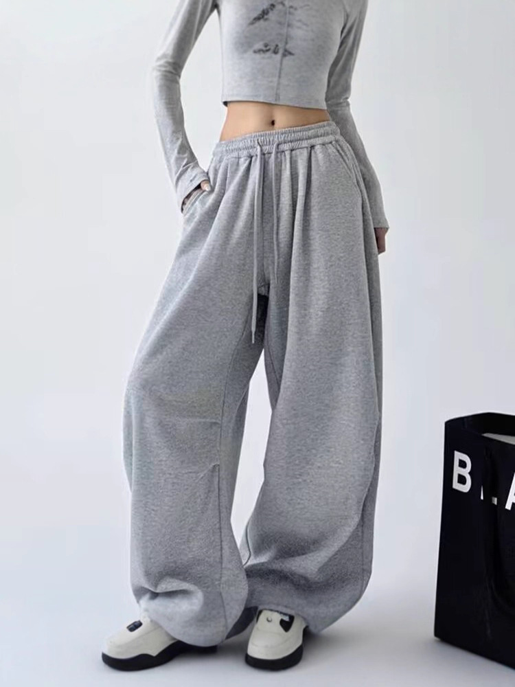 American gray sweatpants women's spring and autumn 2025 new straight-leg loose casual sweatshirts wide-leg pants cross-border the same style