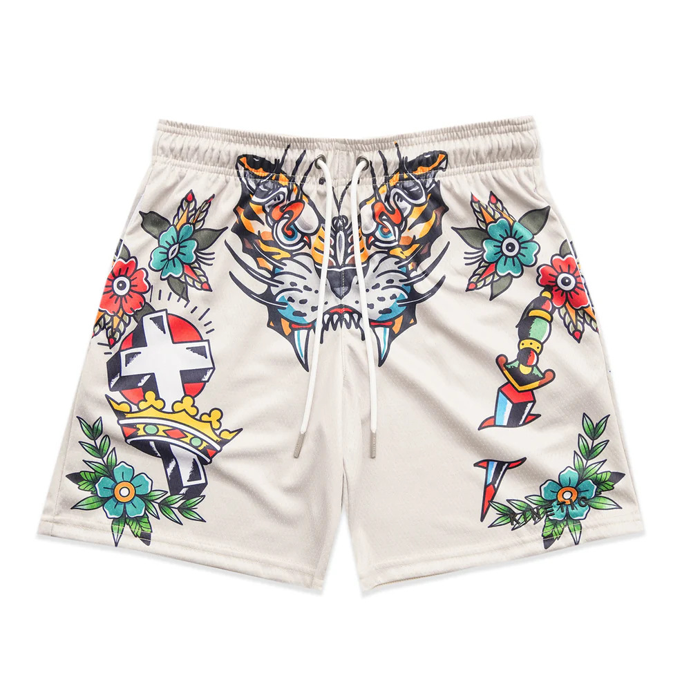 American Fashion Brand Sports Shorts Summer Beach Pants Mesh Material Breathable Sweat-wicking Loose Fitness Basketball Pants