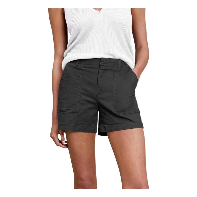 2023 Amazon Short Sleeve Fashion Easiest for Match Women's Big Pocket Solid Color Four-Way Stretch Knitted Denim Shorts