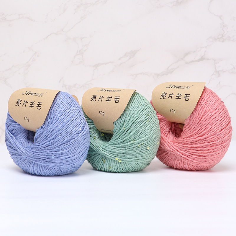 Sequin Merino Wool Skin-Friendly Soft and Warm Autumn and Winter Wool Scarf Shawl Outwear Stick Needle Crochet
