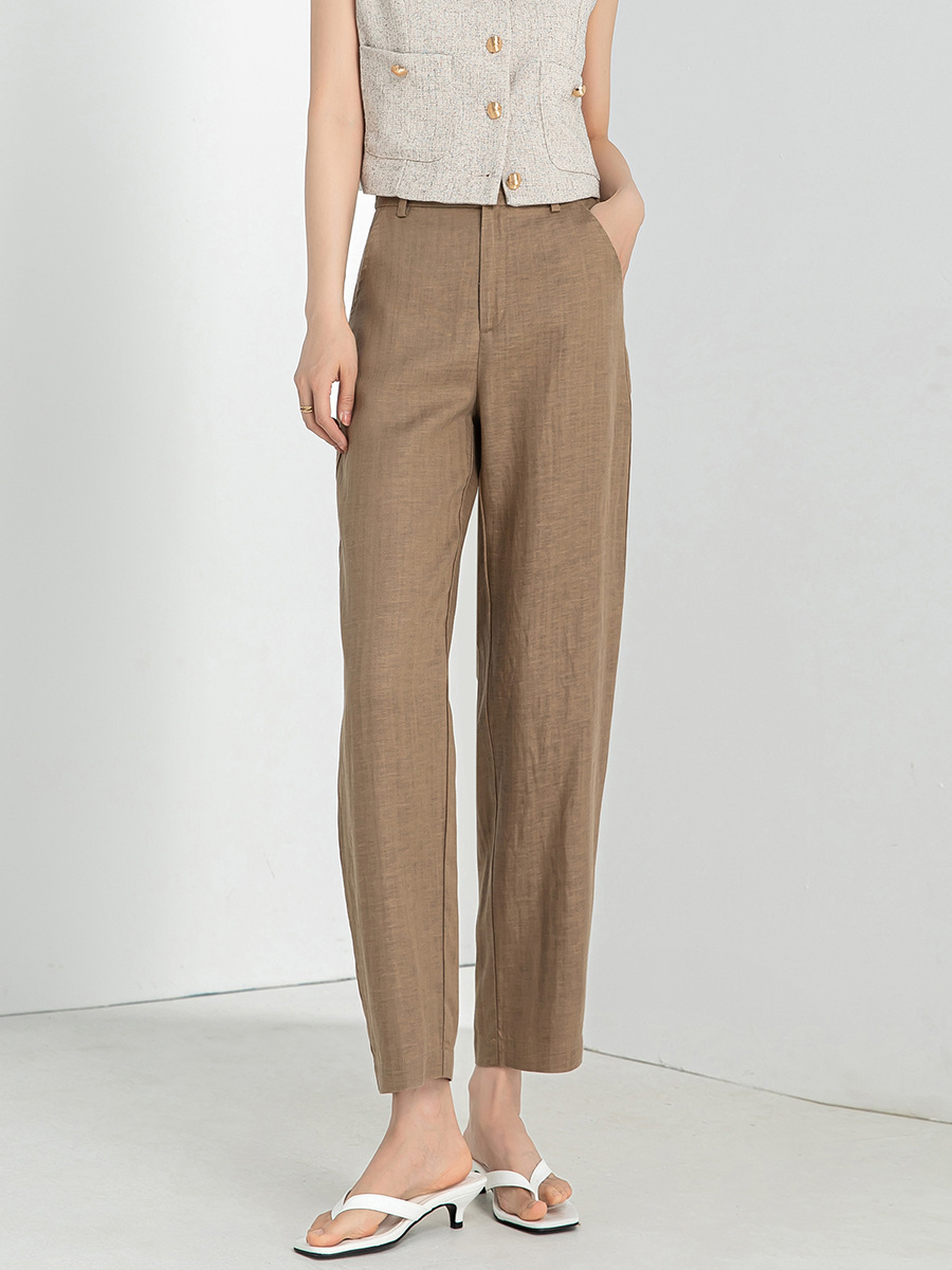 Xinge Pink Tencel Linen Pants Women's Summer Thin Casual Pants Loose Slimming Contrast Color Harlan Pants Women's Cropped Pants