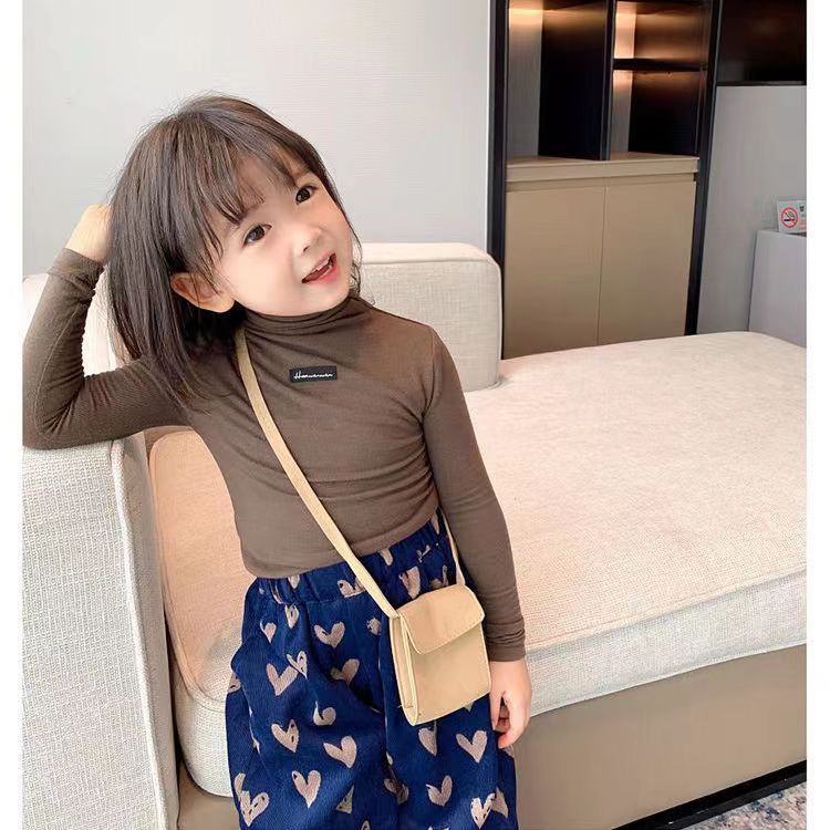 Picture of Girls' Bottoming Shirt 2025 Spring & Fall Pure Color Turtleneck T-Shirt Kidsren's Style Thickeneded Brushed Stretch Winter Top