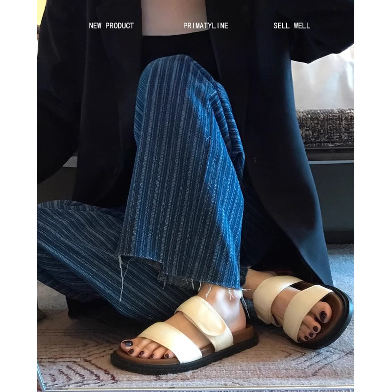 Sheepskin Version! Niche Sandals for Women, Summer Outer Wear, Thick-Soled Retro Seaside Beach Slippers, One-Line Sandals, Casual Shoes