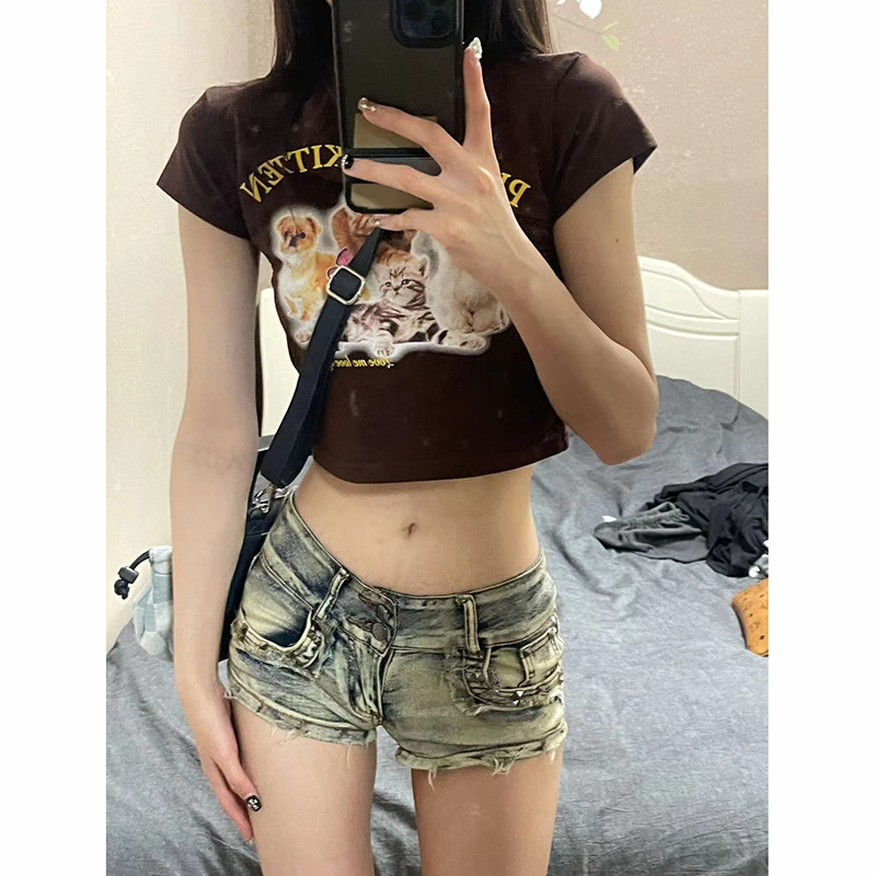 American Sexy Willow Low-waist Denim Super Shorts for Women Spring and Summer New Slim Fit Hip-covering Wide-leg Hot Pants ins