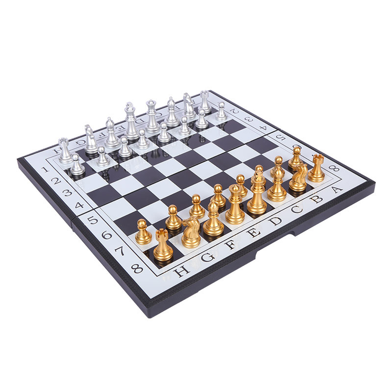 Picture of Magnetic Chess Black and White Gold and Silver Chess Pieces Cross-Border English Packaging Foldable Chessboard Magnet Chess