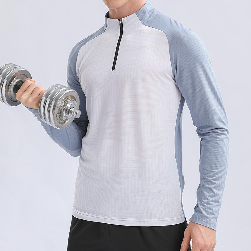 Autumn and Winter new men's outdoor sports stand collar half zipper top fitness running slim breathable long sleeve quick-drying clothes