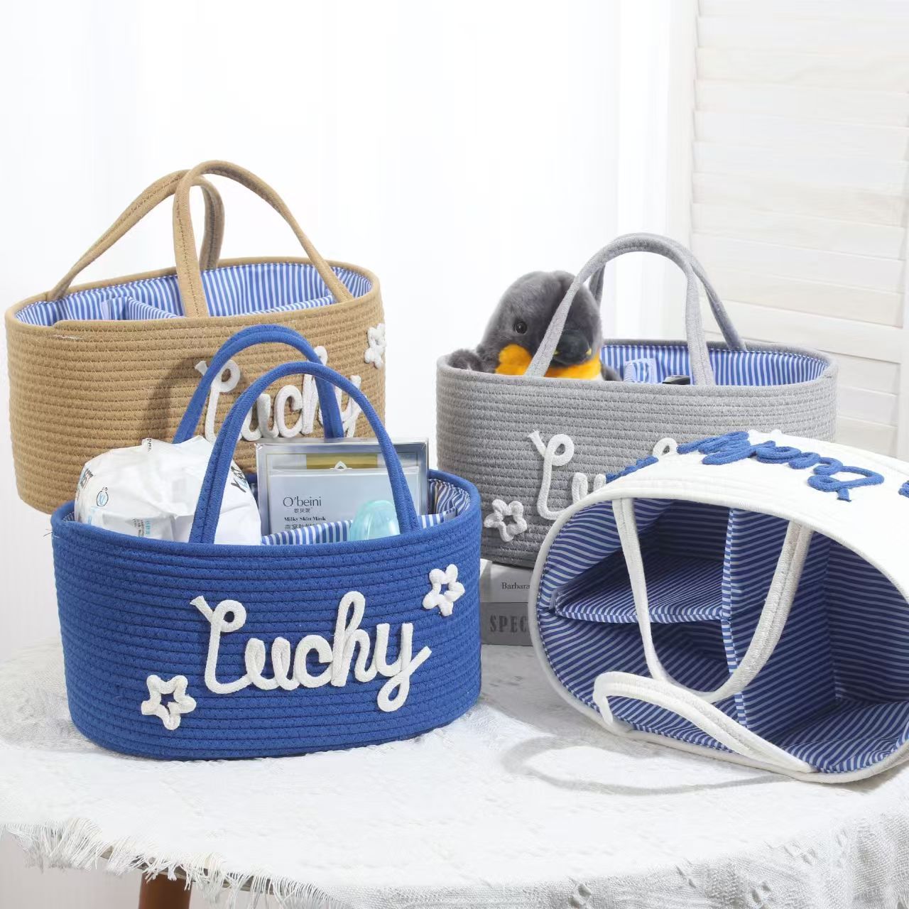 Letter cotton rope woven mother and baby basket detachable inner dry and wet separation basket portable storage basket wholesale