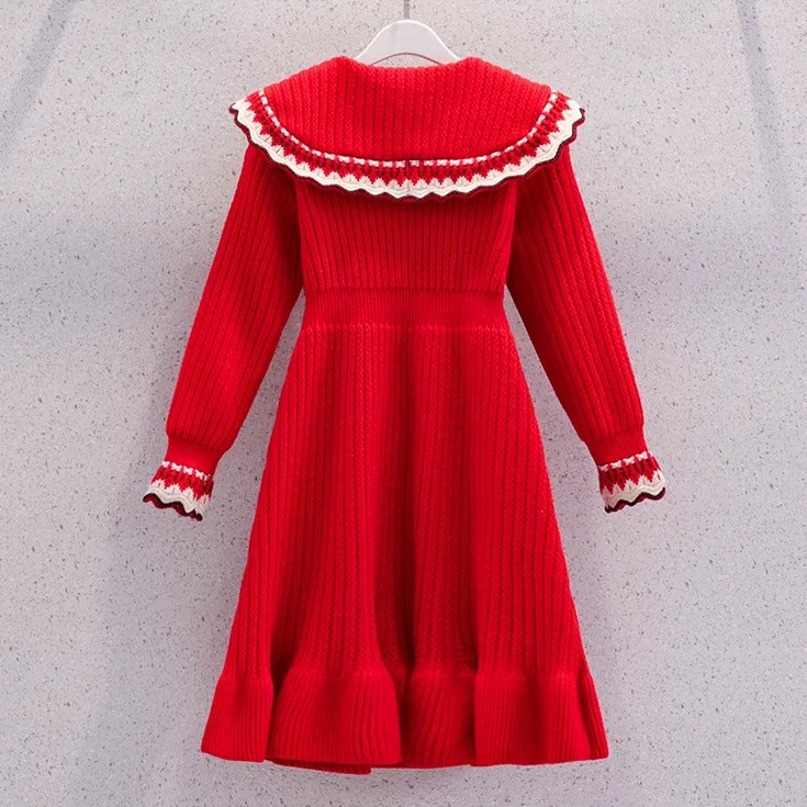 Picture of Girls' sweater dress spring and autumn children's western style knitted dress baby lapel princess dress children's autumn and winter clothing