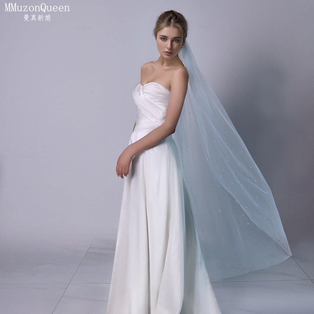 Manzhen AliExpress Hot Sale Handmade Beaded Long Color Veil Pearl Bridal Wedding Accessories Trailing Veil M61