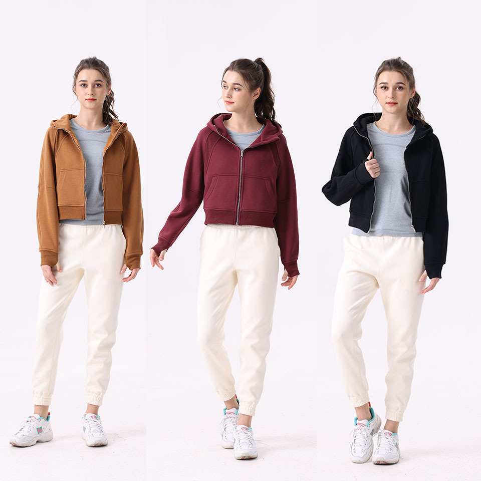 High Quality Yoga Suit Fleece Sweats Sports Women Loose Fitness Top Zipper Hooded Thickened Casual Wear