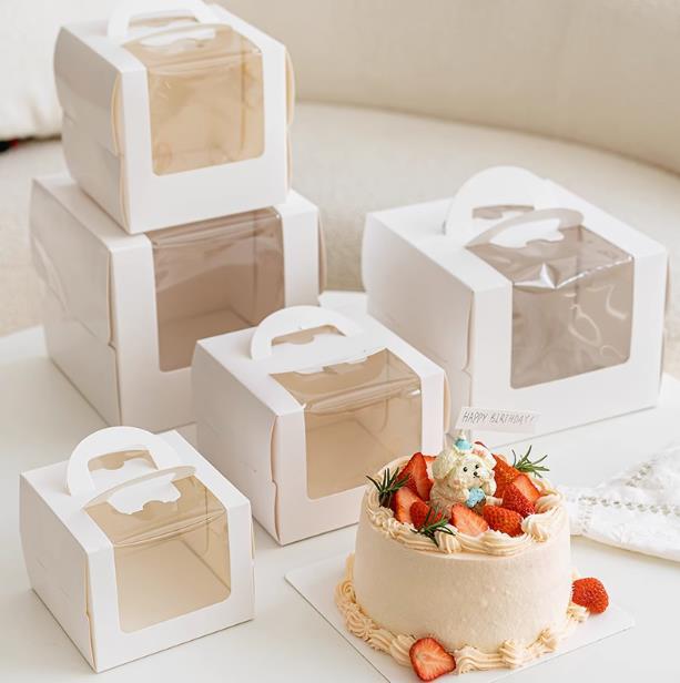 Ins wind 4 inch cake box mini birthday cake carton 5 inch 6 inch portable window thickened mousse packaging box
