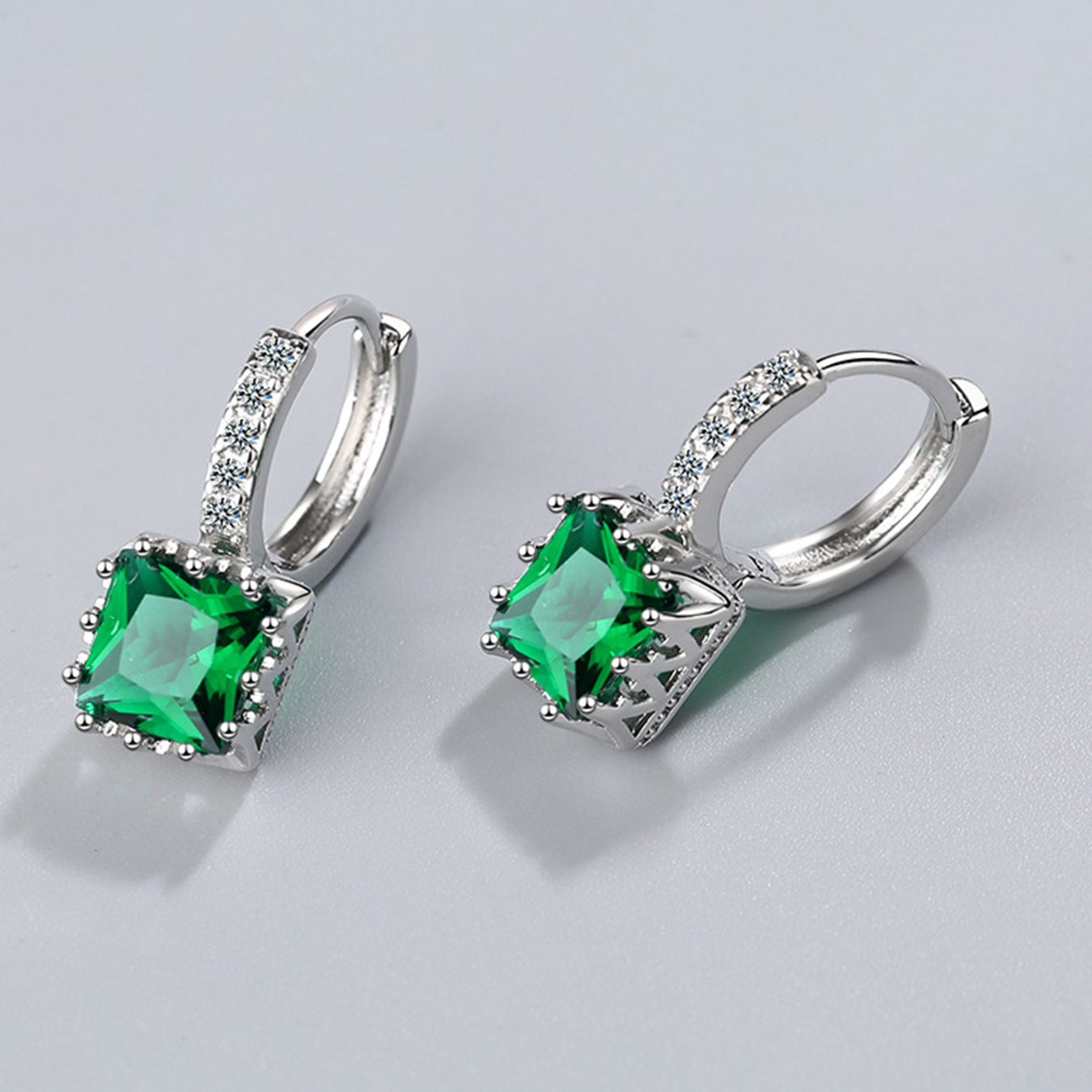 Europe and the United States cross-border temperament inlaid square zircon diamond ear buckle simple sweet full diamond earrings female ear jewelry ear buckle e6437