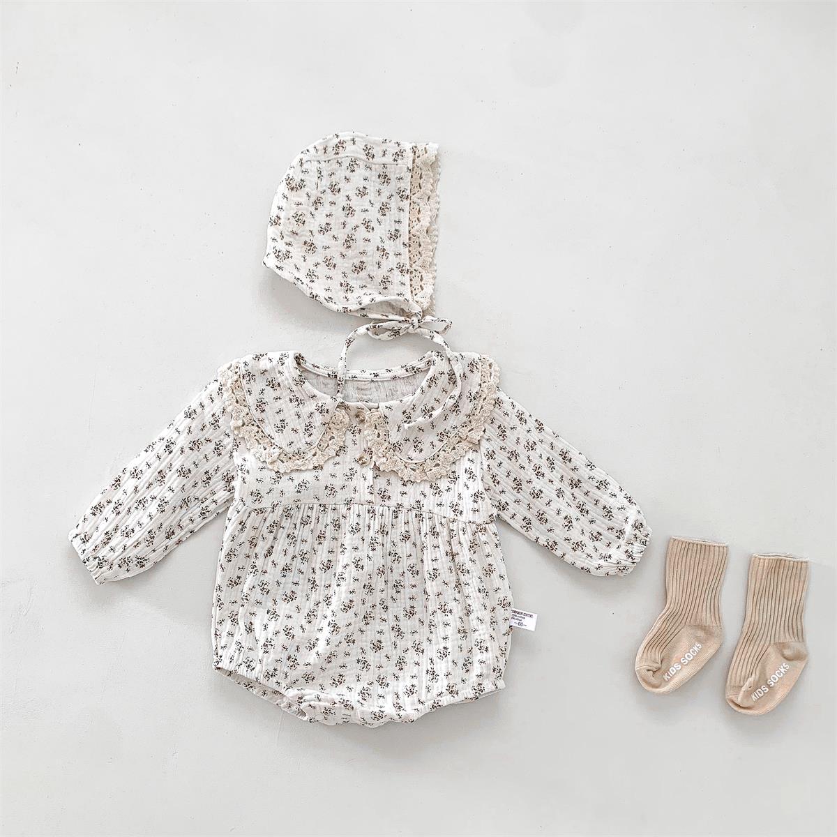 Picture of Baby Girl Spring & Fall Floral Long-Sleeved Fart Clothes Baby Fashionable Lace Edge Doll Collar Triangle Harem Outing Clothes
