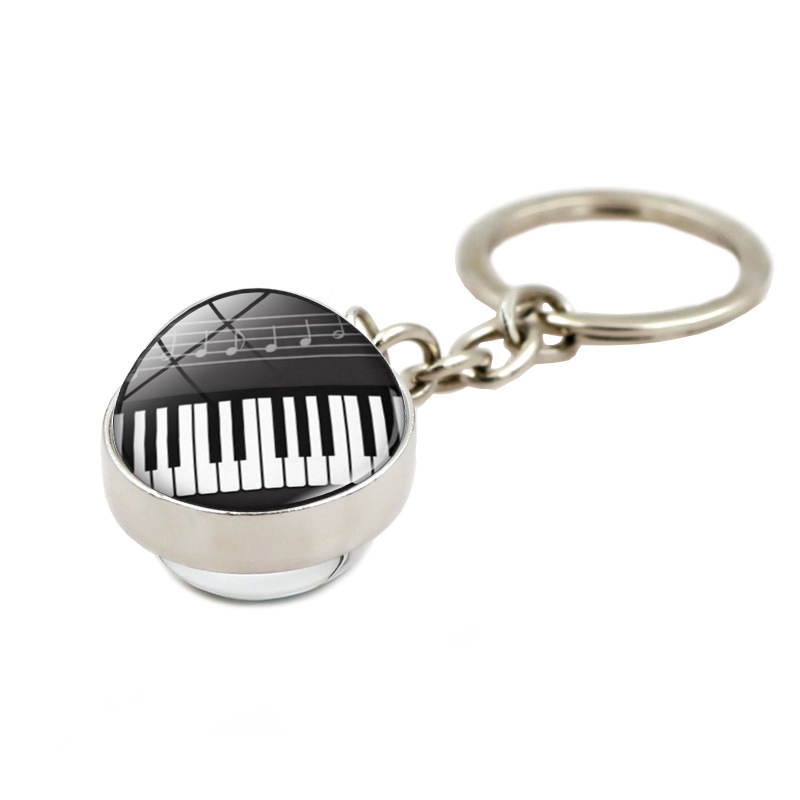 Picture of Music Symbol Piano Keys Time Gem Glass Ball Keychain Pendant Metal Key Chain Creative Small Gift
