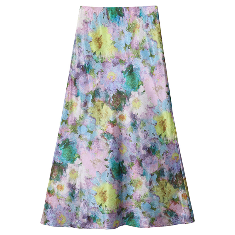 Picture of Iris Retro High-Waist Oil Painting Printed A-Line Skirt Holiday Style Long Skirt Acetic Acid Versatile Slimming Look Spring and Summer Skirt
