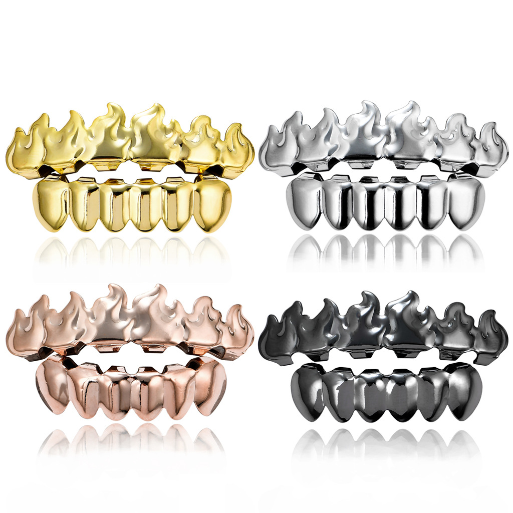 Picture of European and American Cross-border Hip Hop Braces Hip Hop Flame Gold Braces Halloween Dress Up Body Accessories Vampire Braces