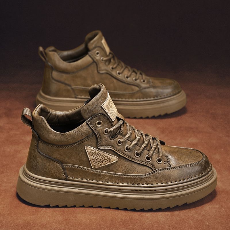 Autumn 2024 New High-top Martin Boots Men's Trendy All-match Thick-soled Casual Leather Shoes Workwear Skate Shoes Men's Labor Insurance Shoes