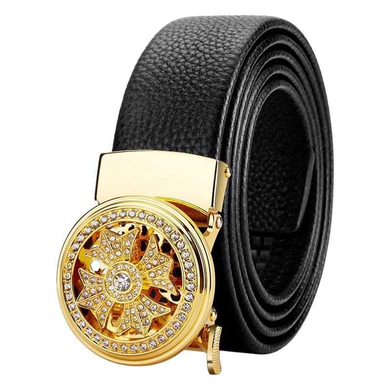 Belt men's wholesale high-end metal automatic buckle belt men's live popular online fashion rotatable rhinestone