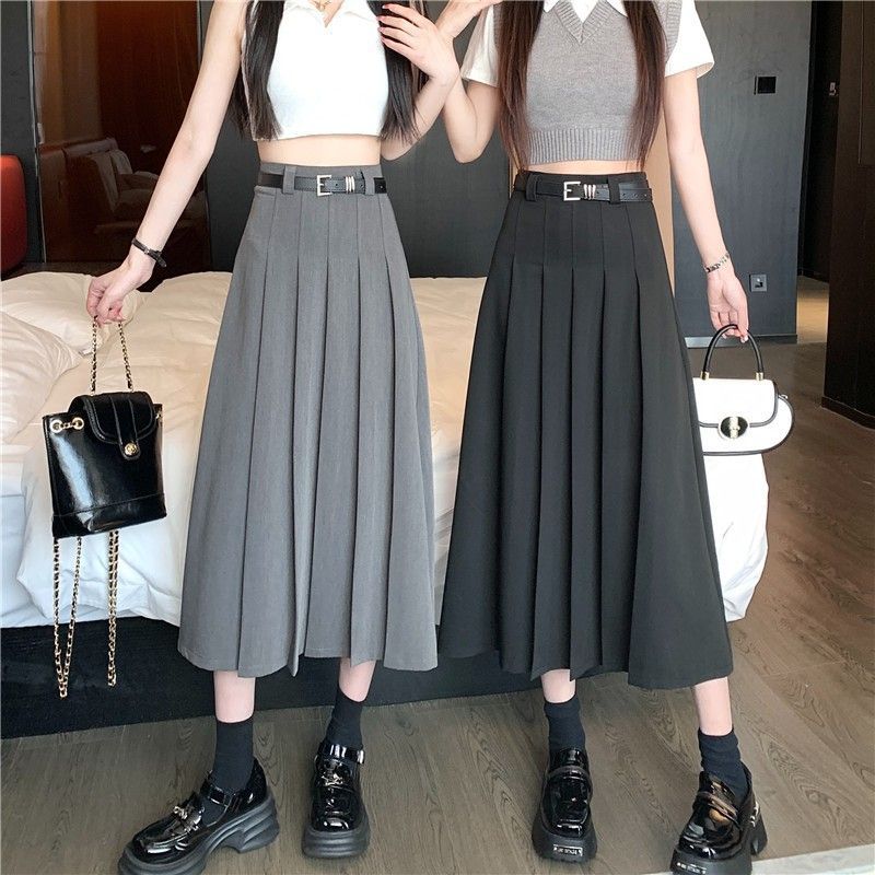 Plus Size Suit Skirt Women's Summer High-Waist Slim Pleated Skirt Mid-Length Slim A-Line Long Skirt Draped Skirt