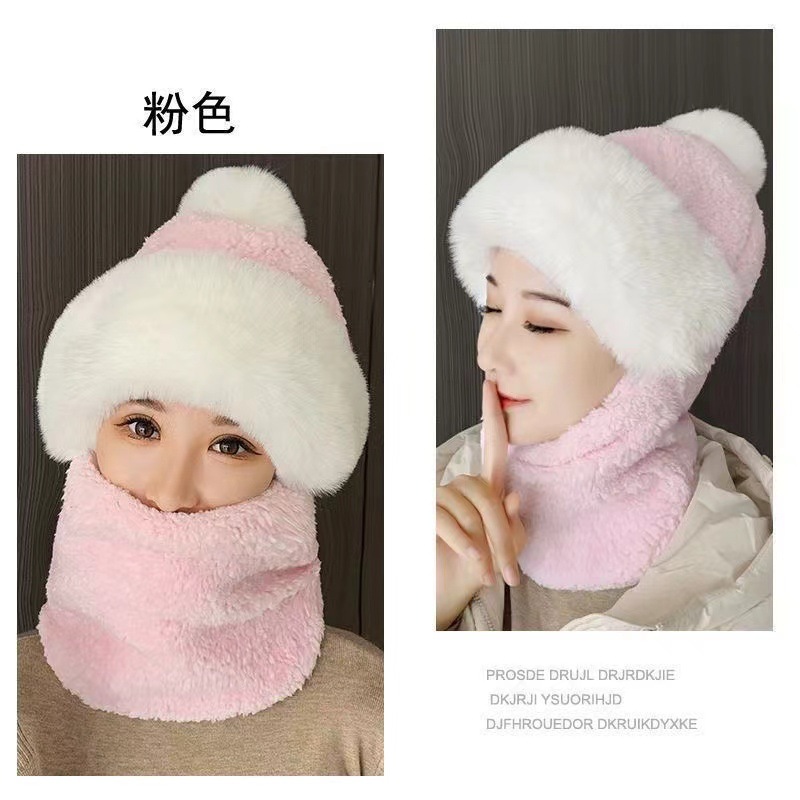 Picture of Autumn and Winter Hat New Cute Warm Mask Bear Hat Integrated Neck Scarf Gloves Popular Versatile Plush Four-In-One