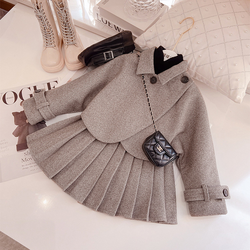 [Ready Stock] Internet Celebrity Children's Clothing Girls Autumn Suit 2025 New Children's Autumn Two-Piece Set Autumn Woolen Skirt