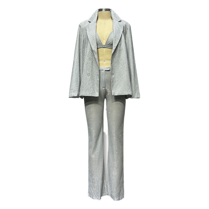 Cross-Border Foreign Trade Hot-Selling Spring and Summer New European and American Style Solid Color Fashion Casual Three-Piece Set Women's Suit Intimates Straight Pants