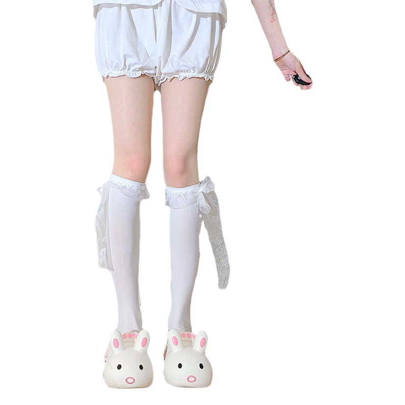 Japanese lolita sweet bow ribbon white calf socks children lolita lace socks jk lace socks