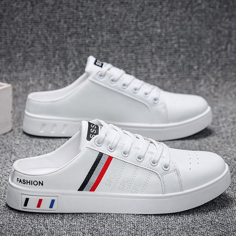 Summer Men's Casual Board Shoes Breathable Half-Tow White Shoes plus size No Heeled Slip-on Trendy Shoes Student Daily Shoes