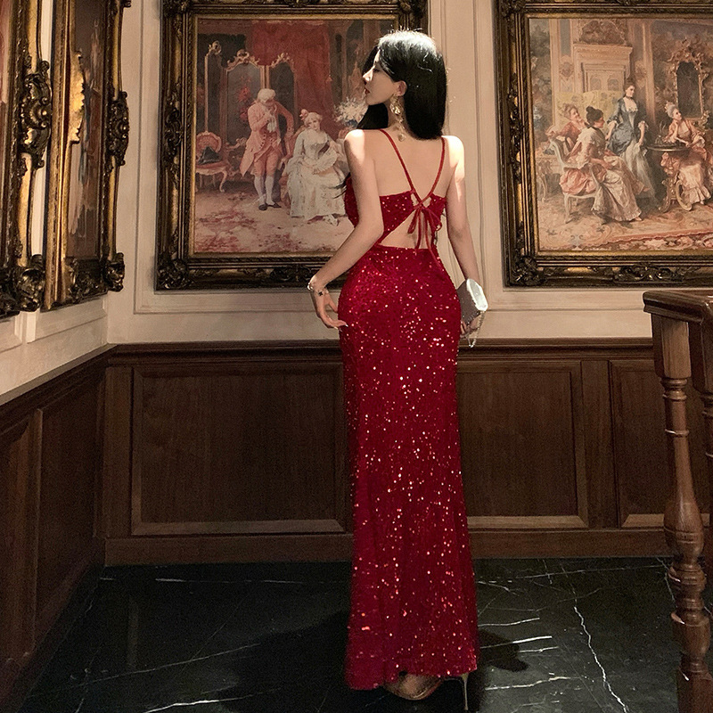 Picture of 2025 Christmas Evening Dress Red Sequins dress Sexy Split Annual Meeting Dress Adult Ceremony Dress Fishtail