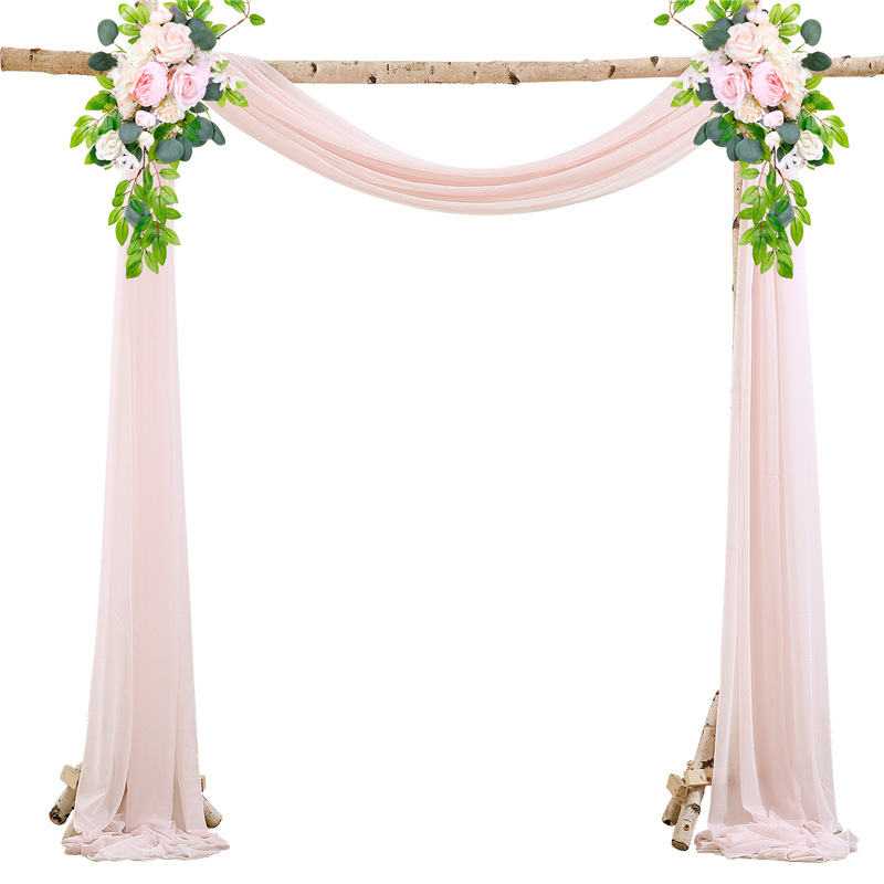 Picture of Cross-Border Popular Wedding Forest Lawn Outdoor Arch Decoration Wedding Arrangement Curtain Pearl Chiffon Gauze Curtain