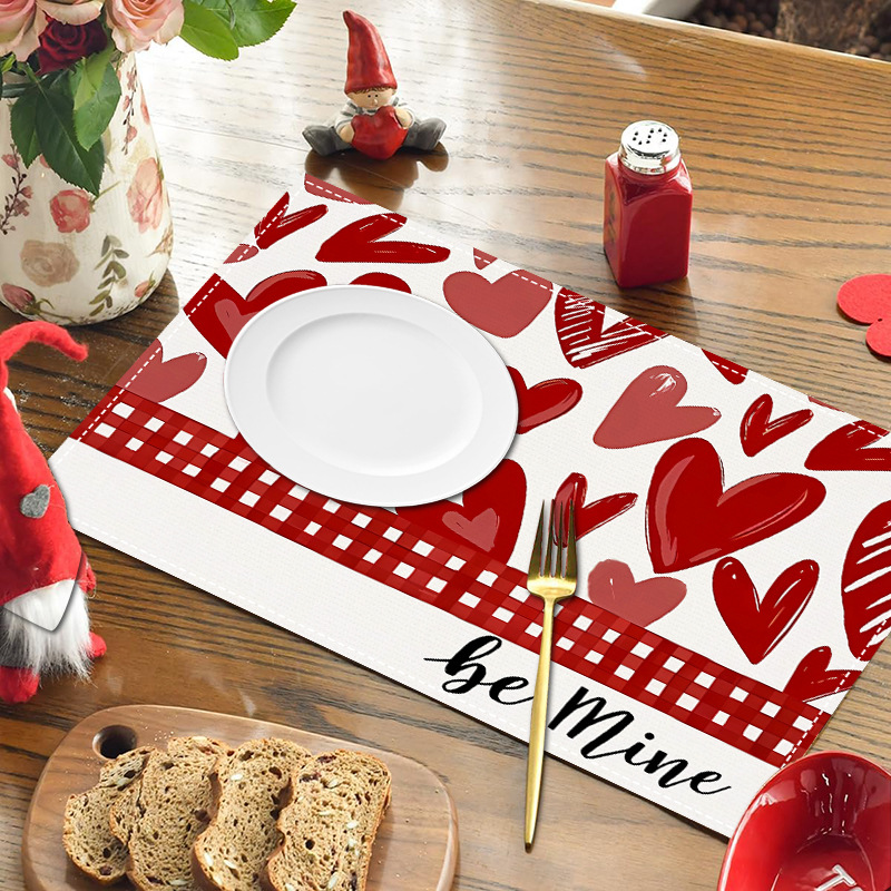 Picture of Valentine's Day Love Rose Printed Placemat Love Love Linen Table Mat Cross-border Home Kitchen Heat Insulation Mat Coaster