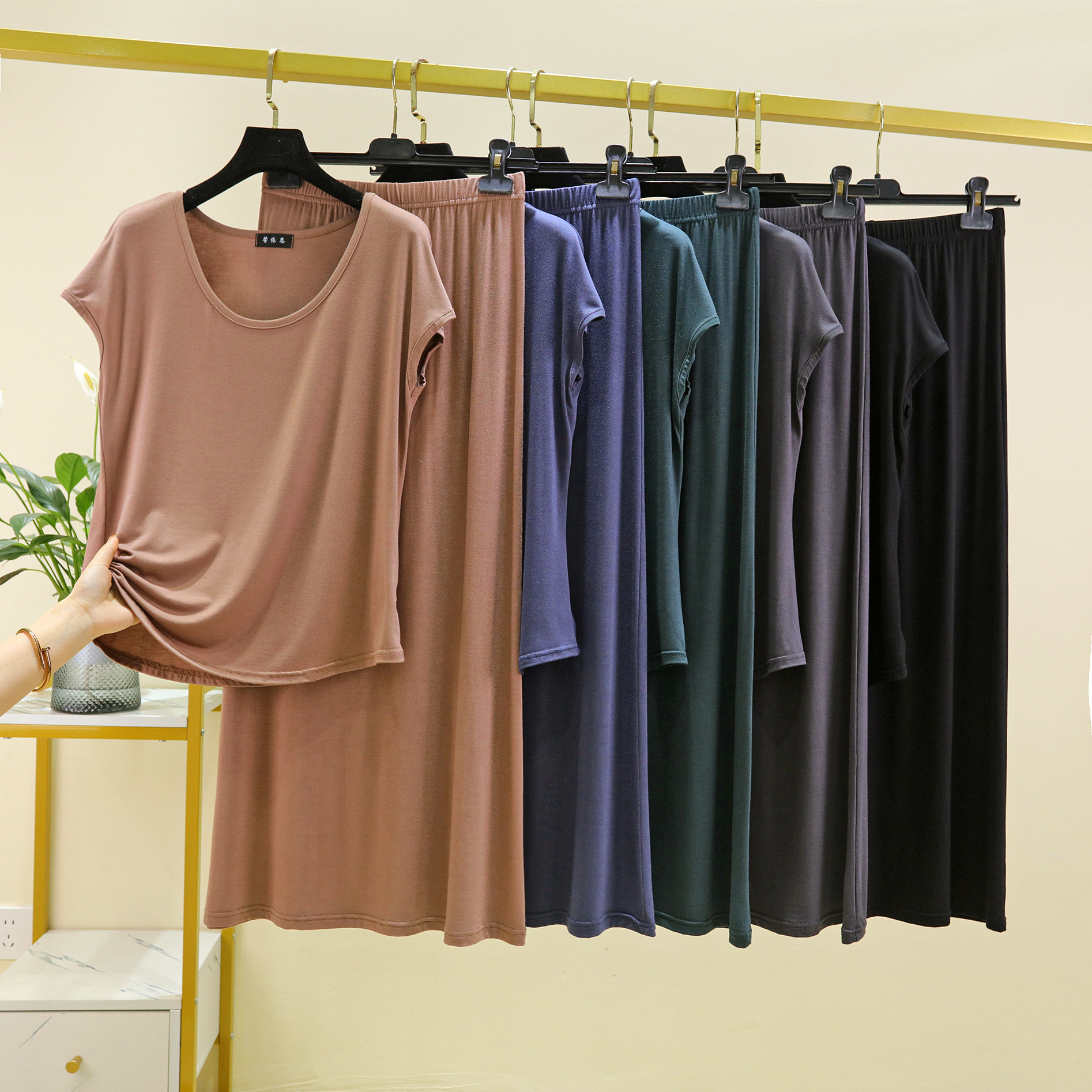 Modal Pajamas suit Women's Summer Thin Solid Color Loose Short-sleeved T-shirt Skirt Home Two-piece Set