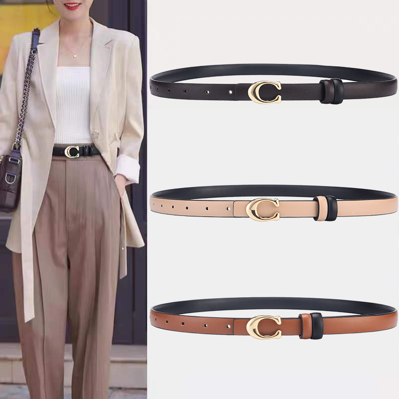 Trendy C- Buckle Double-Sided Women's Belt Fashionable All-Match Decorative Thin Belt Women's Simple South Korea Instagram Style Trouser Belt for Women