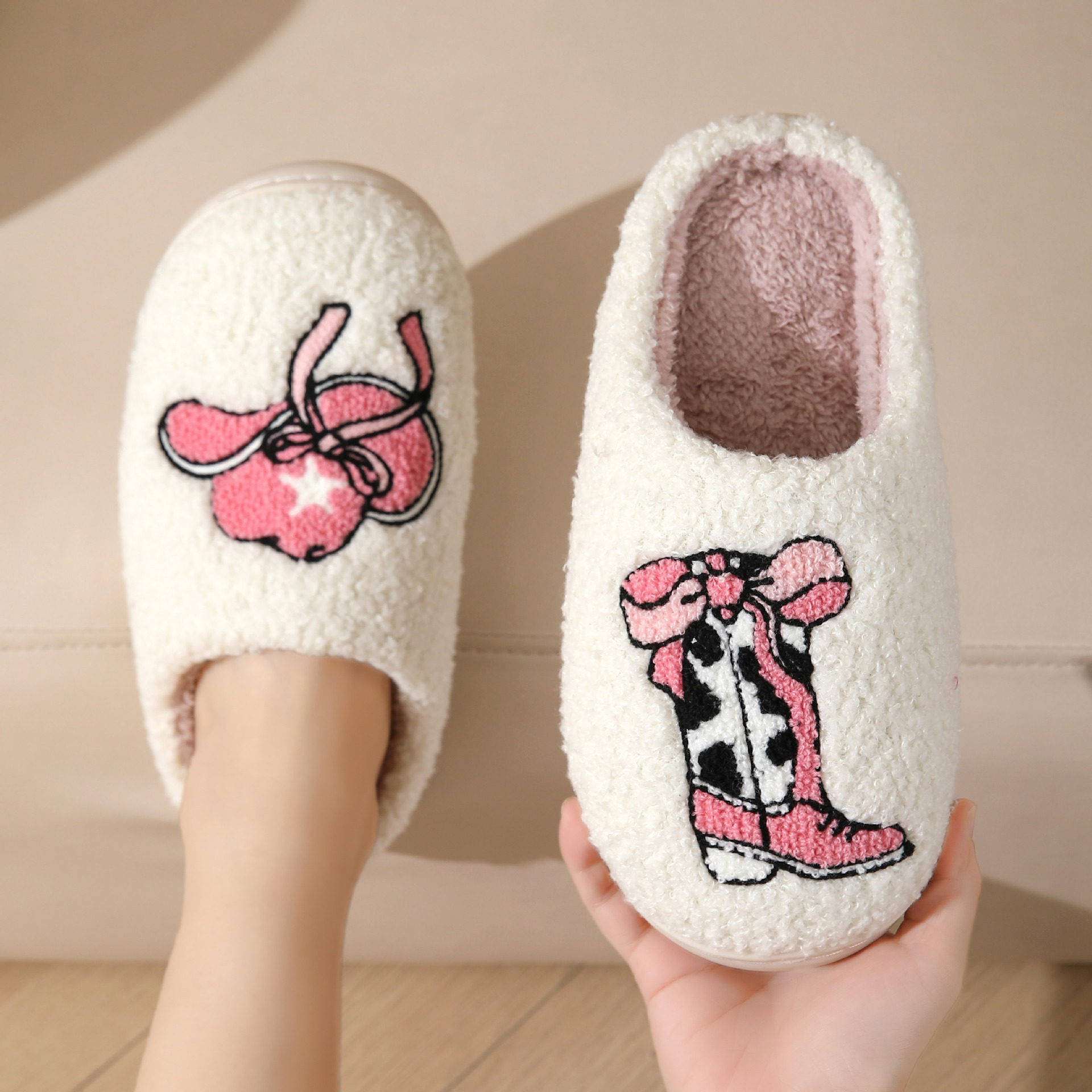 Cross-border new winter flower boots cotton slippers women wholesale household indoor warm slippers slippers autumn and winter home